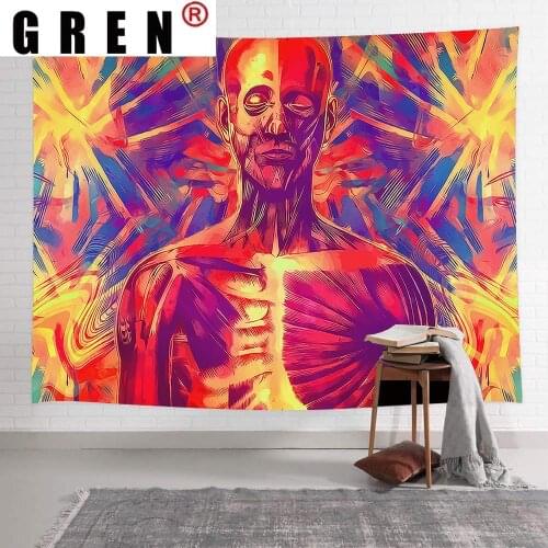 GREN Psychedelic Tapestry Abstract Naked Girl Hippe Flower Art Wall Hanging Tapestries for Living Room Bedroom Dorm Home Decor