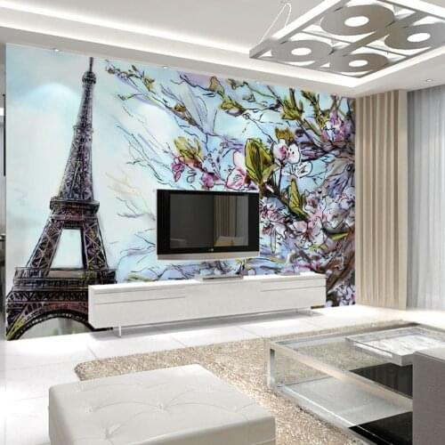 Beibehang Paris Eiffel Tower artificail graphic pattern modern wall art floral design large murales wall decals mural wallpaper