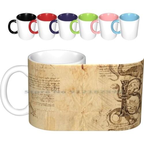 Classic Monster B Monogram Lettering Ceramic Mugs Coffee Cups Milk Tea Mug Sea Creature Sea Monster Dragon Vintage Paper