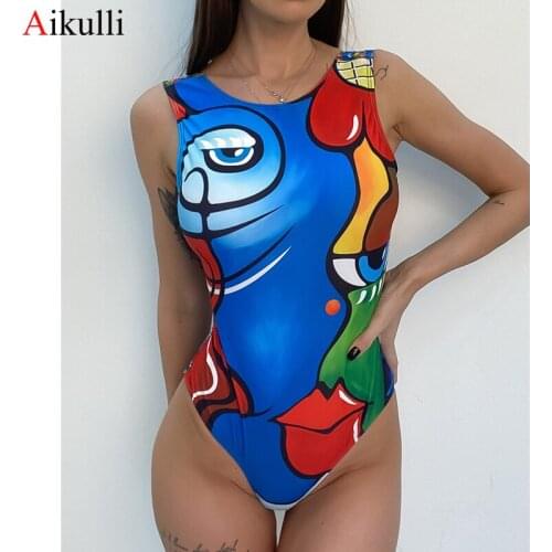 Swimwear Women 2021 Sexy Halter Print One Piece Swimsuit Womens Swimming Bathing Suit Bodysuit Beach Wear Backless Monokini New