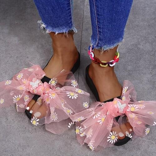 Summer Platform Shoes Womens Fashion Small Daisy Open Toe Cute Bowknot Wedge Heel Platform Casual Slippers Sandals Women 2021