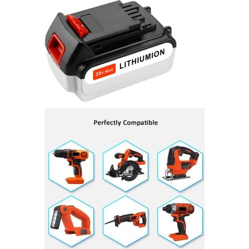 Hot sell 20V 6000mAh Li-ion Rechargeable Battery Power Tool Replacement Battery for BLACK & DECKER LB20 LBX20 LBXR20 6.0Ah