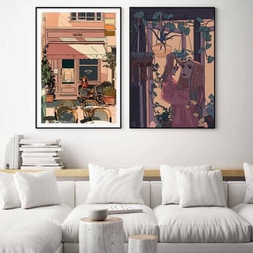 Cartoon Anime Japanese Girl Purple Style Memento Wall Art Canvas Painting Poster and Print Living Room Unique Home Decor Picture