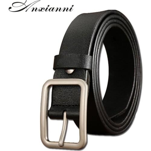 Anxianni Unisex Leather Belt Pin Buckle Vintage Men and Women Strap Female Waistband Pin Buckles Fancy for Mens