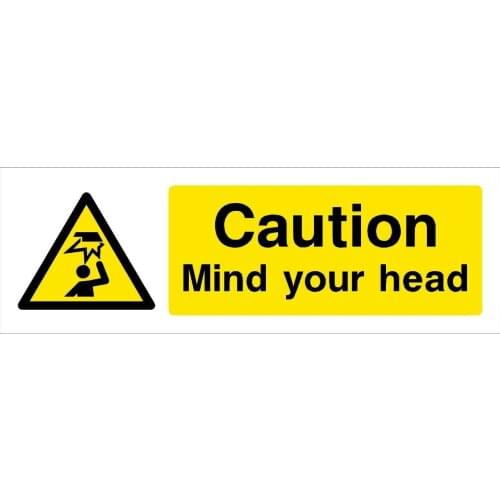 Caution Mind Your Head 300x100mm Self Adhesive Sticker (WG19) Waterproof Vinyl stickers for car Motos