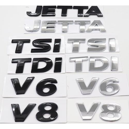 1pcs ABS 3D JETTA TDI TSI V6 V8 Car logo letter sticker Rear tail door trunk sticker car rear sticker Decal styling Accessories