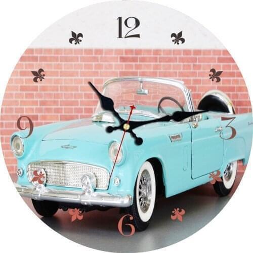 French Vintage Style Garage Wall Clock Silent Battery Operated Blue Old Car Design Decorative Clock For Automotive Mechanic Shop