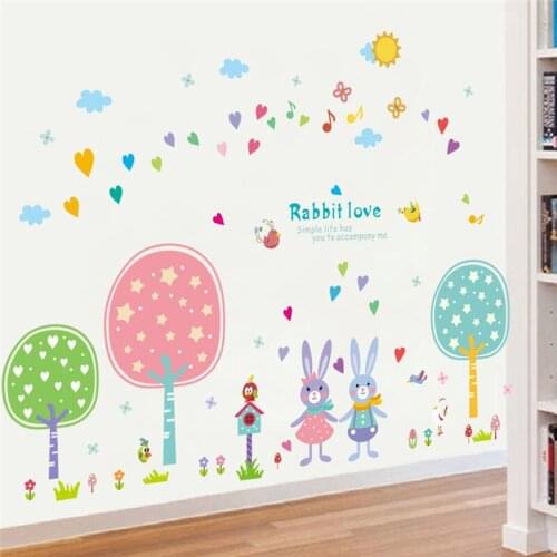 Forest Rabbit flower balloons wall stickers for kids rooms home decor switch wall decals poster mural art home decoration