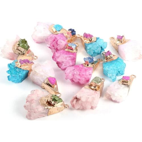Natural Crystal Quartz Pendant Irregular Druzy Agates Charms DIY for Handmade Jewelry Making Earring Necklace Accessories 1Pcs