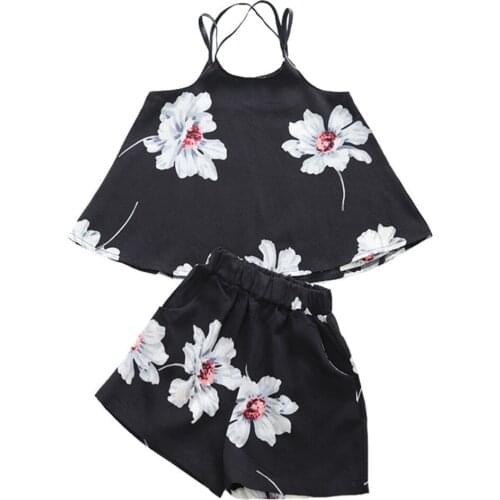 Summer Clothes For Kids Girl Teenage Flower Vest + Short 2PCS Clothes For Girls Set Kids Girls Clothing 6 8 10 12 13 14 Year