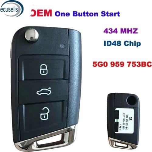 OEM Smart Remote Key Fob 3 Button For VW Tiguan L 434MHZ ID48 Chip 5G0 959 753 BC(One Button Start) Original Key