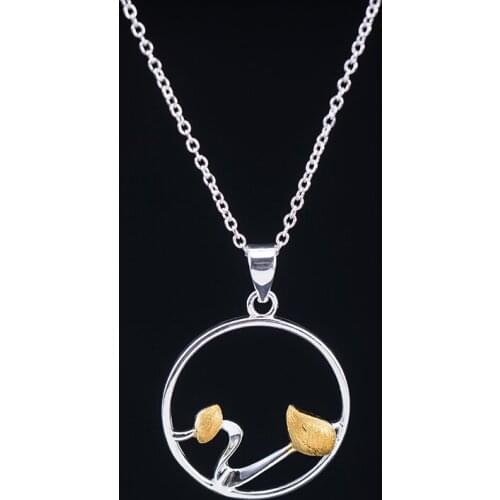 Golden mushroom Hollow Round Shape Pendant Necklace 925 Sterling Silver Jewelry For Women Handmade Jewelry