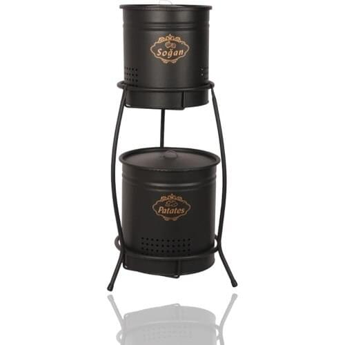 CANDLESTICK HOME Potato Onion Bucket Metal Standing 2 Layer Black