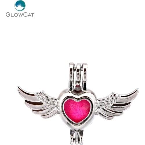 K650 5pcs/lot Heart Wing Note Pearl Beads Cage Pendant Locket Fairytale Party Essential Oil Diffuser