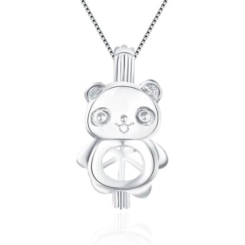 CLUCI 925 Sterling Silver Lovely Bear Shaped Cage Pendant Gift for Women Silver 925 Charms Pendant Jewelry Pearl Locket SC045SB