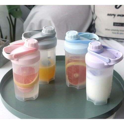 Portable Screw Lid Protein Powder Shake Bottle Sports Fitness Water Cup Plastic 500ML Milkshake Bottle