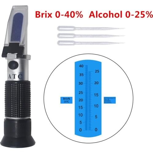 Handheld Alcohol Refractometer 0-40% Brix 0-25% Alcoholometer Sugar Wine Concentration Meter ATC