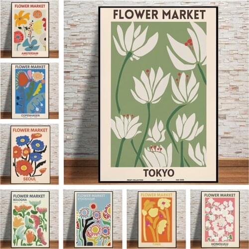 Retro Minimalist Abstract Flower Market Wall Art Canvas Painting Nordic Posters And Prints Wall Pictures For Living Room Decor