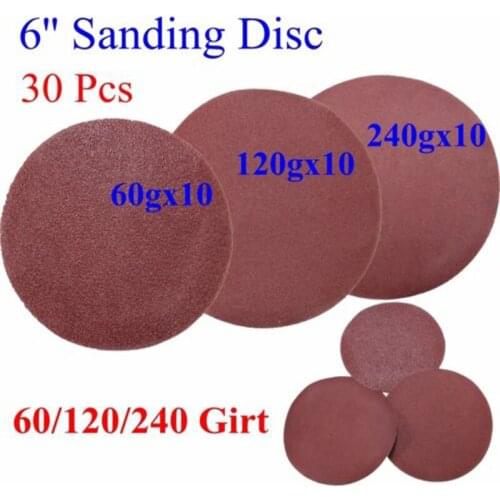 30PCS/lots 6" Self Adhesive 60/120/240 Grit Sanding Disc Stick On Sandpaper Peel