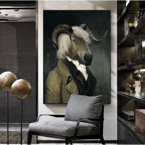 Nordic Retro Goat Canvas Art Posters And Prints Earl of the Goat Canvas Paintings On The Wall Art Picture Wall Decoration Cuadro