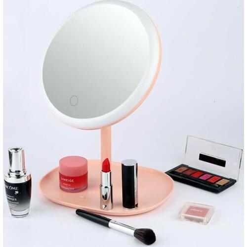 LED Makeup Mirror Touch Tricolor Light 360 ° Rotating Portable Beauty Mirror Removable Makeup Mirror Bottom Storage Box