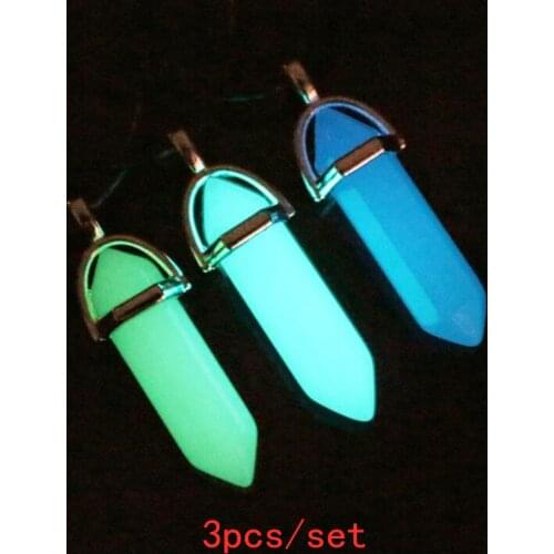 Dark Luminous Fluorescent Hexagonal Column Stone Necklace for Women Natural Crystal Quartz Stone Bullet Pendant Necklace Jewelry