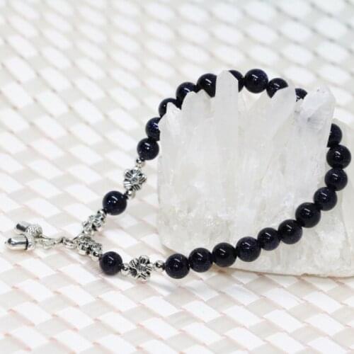 Unique design high quality hot sale natural blue sandstone galaxy 6mm round stone beads bracelets jewelry making 7.5inch B1975