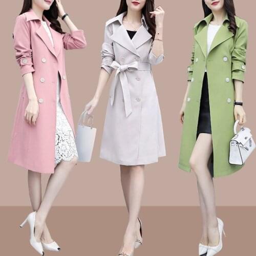 Medium Length Windbreaker Womens Coat 2021spring Autumn Style Loose Casual Plus Size Trench Coat Women Solid Double-Breasted Top
