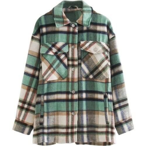 Loose Wild Shirt Jacket 2021 Autumn Womens New Style College Style Wild Single-Breasted Woolen Plaid