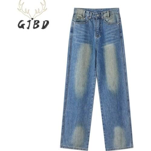 Womens Jeans High Waist 2021 Autumn Casual Baggy Korean Fashion Straight Denim Pants Wide Leg Blue Vintage Girl Denim Trouser