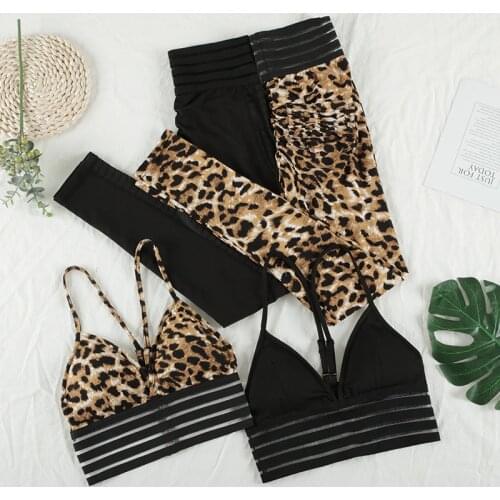 NORMOV Fitness Two Piece Set Tracksuit Women Leopard Snake Bra And Leggings Clothes Outfits Matching Sets Sports Sweatsuit