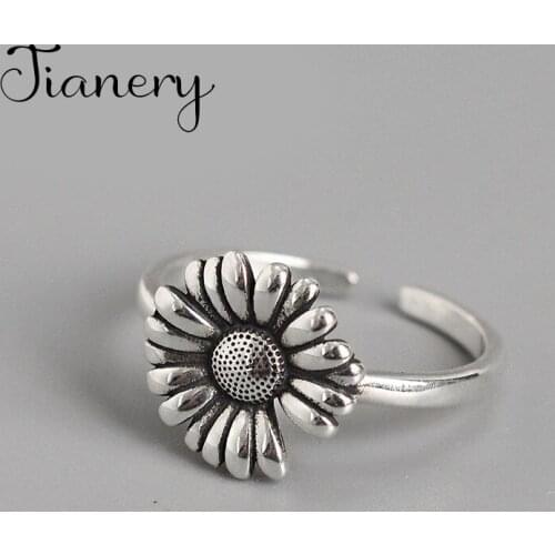 Hot Sale New Charming Sunflower Finger Rings For Women Female Big Large Retro Vintage Rings Gothic Jewelry 2021