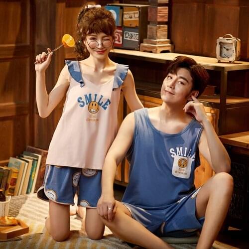Couples Lovers Vest Pants Pajamas Cartoon Sleeveless Vest Pyjamas Boy Girl Undershirt Mans Womans Sleepwear Jams 6535Cotto HDE