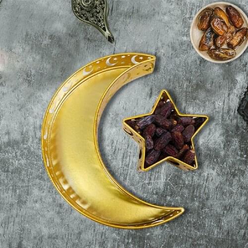 1 Set Moon Star Plate Eid al Adha Decoration Islamic Ramadan and Eid Food Plates Gift Golden Color