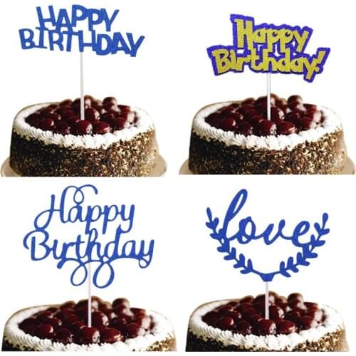 1pc Blue Happy Birthday Cake Topper Love Wedding Cake Flags Birthday Engagement Party Cake Baking Decor Supplies DIY Customised