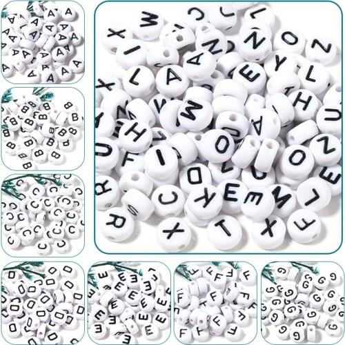 100pcs A-Z English Acrylic Letter Bead For DIY Bracelet Jewelry Making Accessories Plastic Flat Single Alphabet Puzzle Beads