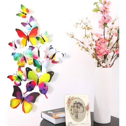 12pcs Sinlge Layer 3D Butterfly Wall Stickers Cute Children Bedroom Decor Wall Decor Decals for Furniture Lifelike Room Decor