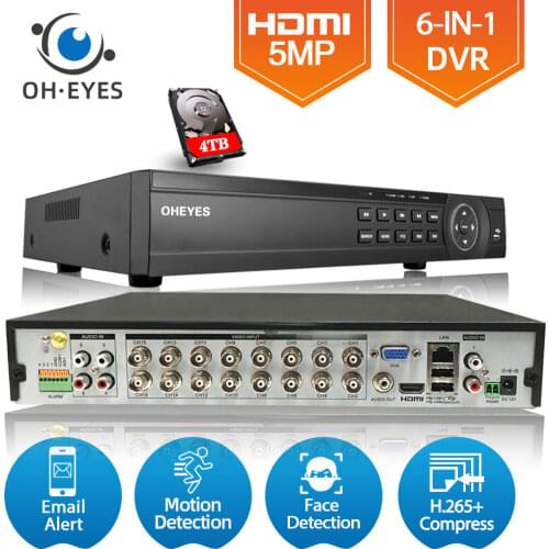 16 Channel 5MP AHD DVR NVR Hybrid Video Recorder for 5MP 4MP 1080P TVI CVI CVBS AHD IP CCTV DVR Security Camera System Kit 8ch