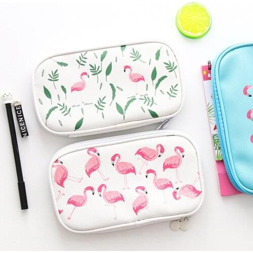3Colors Kawaii Pencil Case Flamingos Gift School Pencil Box White/Pink/Blue Pencil Bag For School Stationery Art Supplies