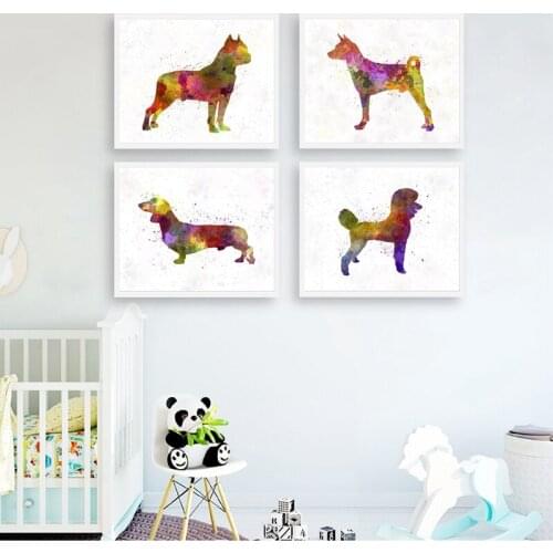 American Staffordshire Terrier Watercolor Pet Dog Posters and Prints Basenji Dachshund Poodle Art Canvas Painting Wall Art Decor