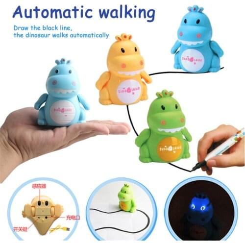 Automatic Sensing Road Toy Dinosaur Car Electronic Automatic Induction Follow Line Rail Walk Car With Light Music Children Toys
