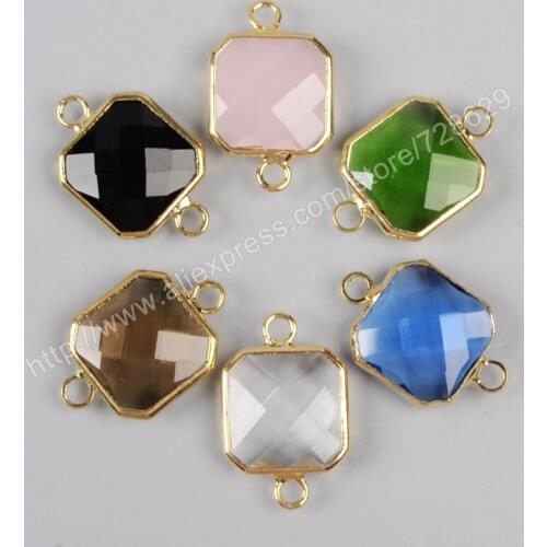 BOROSA 20pcs Druzy Multi-stone Faceted Square Gold Edge Connector WX067 Drusy Jewelry DIY For Necklace Free Shipping