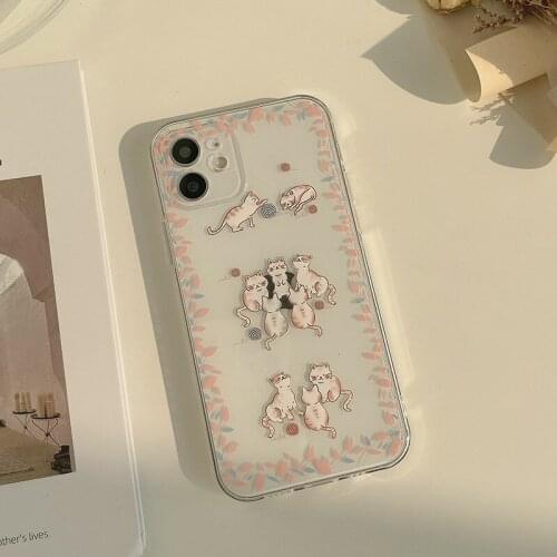Kawaii cartoon cats family Transparent Phone Case For iPhone 12 11 Pro Max Xr Xs Max 7 8Plus x 12mini 7Plus case Cute soft cover
