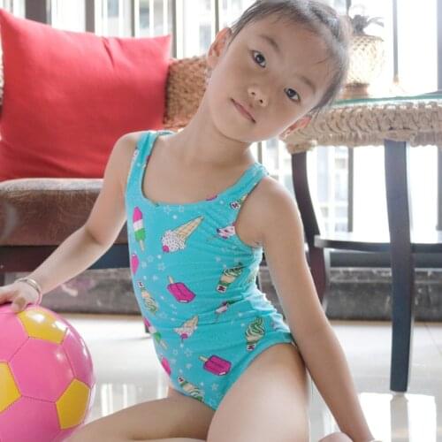2021 Childrens Swimsuit New Medium and Big Children High-elastic One-piece Triangle Swimsuit Girls Ice Cream Printing Swimsuit