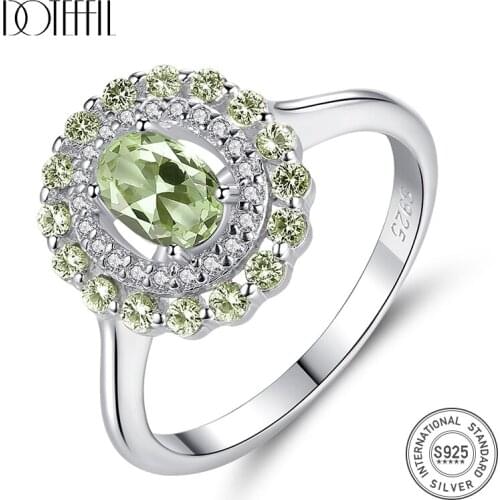 DOTEFFIL Exquisite Silver 925 Sterling Finger Rings For Women Olive Green Stone Oval Cut Engagement Ring Vintage Fine Jewelry