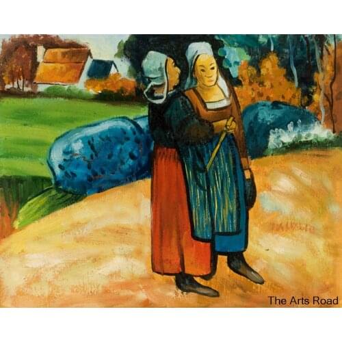 Two Breton Women on the Road by Paul Gauguin Canvas Oil Painting Figures Art Hand-painted 100% High Quality