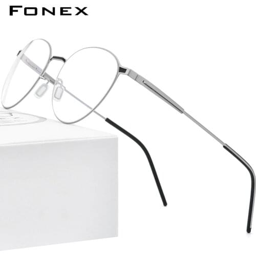 FONEX Alloy Glasses Frame Women Round Myopia Prescription Optical Eyeglasses Men 2021 Metal Full Korean Screwless Eyewear F1014