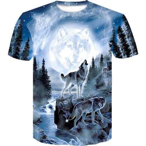 2021 Fashion Summer fashion T-shirt Men Streetwear Round Neck Short Sleeve Tees Funny Animal Male Clothes Casual Wolf 3D Print