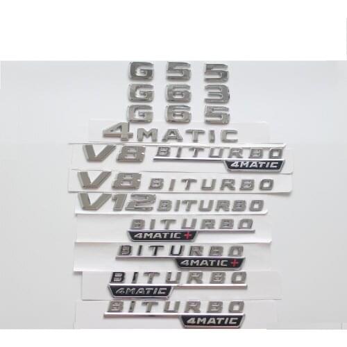 Chrome Rear Trunk Fender Letters Badge Badges Emblem Emblems Sticker for Mercedes Benz G43 G63 G55 G65 V8 V12 BITURBO AMG 4MATIC