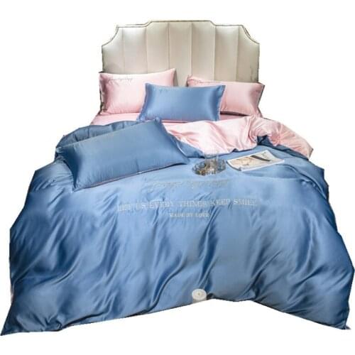 Quilt Cover Sets Double-Sided Washed Silk Four-Piece Printed Color Matching Lce Silk Duvet Cover Bedding Suits 2021